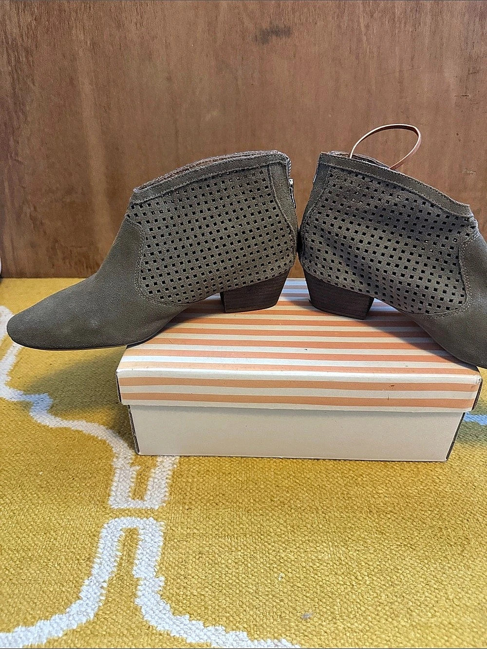Gray Perforated Ankle Booties Like New - Picture 2 of 4